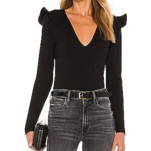 Susana Monaco Low V Neck Ruffle Bodysuit in Black